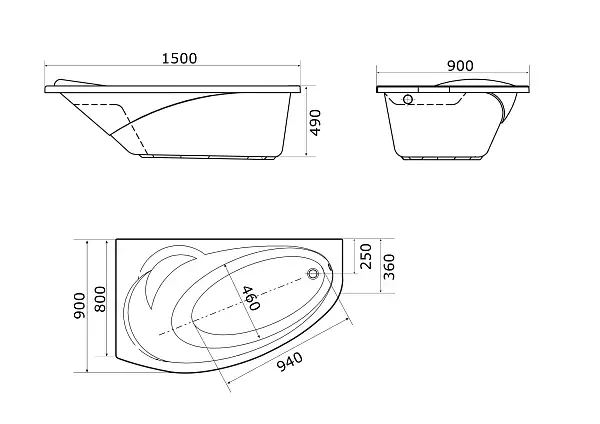 Ванна ДЖУЛИАННА/JULIANNA 1500х900 L МГ