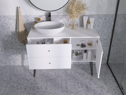 Тумба со столешницей Goat 1200х500х500П 2я 1д эмаль белая/бук черный