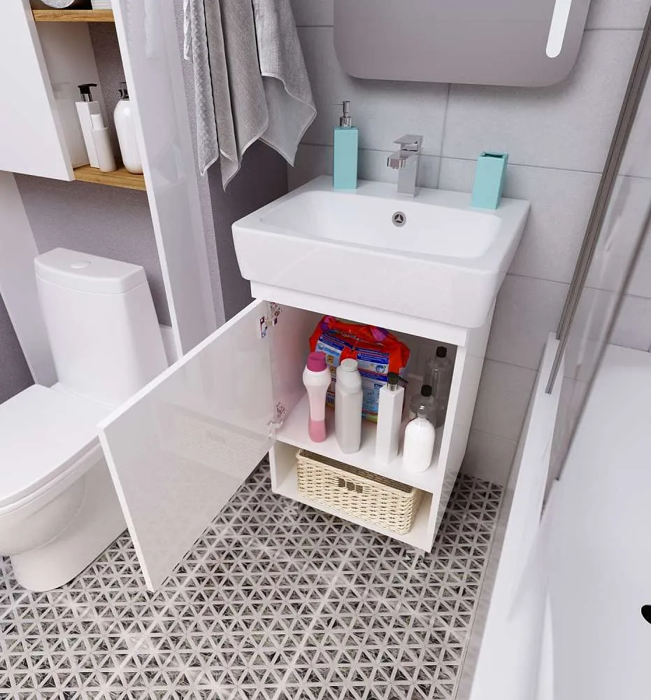 Тумба под раковину ТЕРА/Tera 55Н 1д. белый глянец