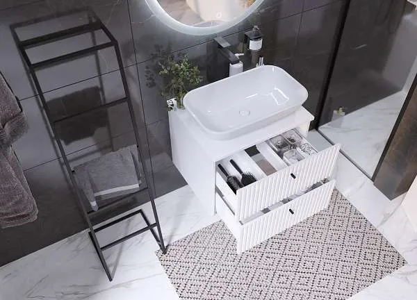 Тумба со столешницей Desire 600х487х500П 2я монолит айсберг/эмаль белая