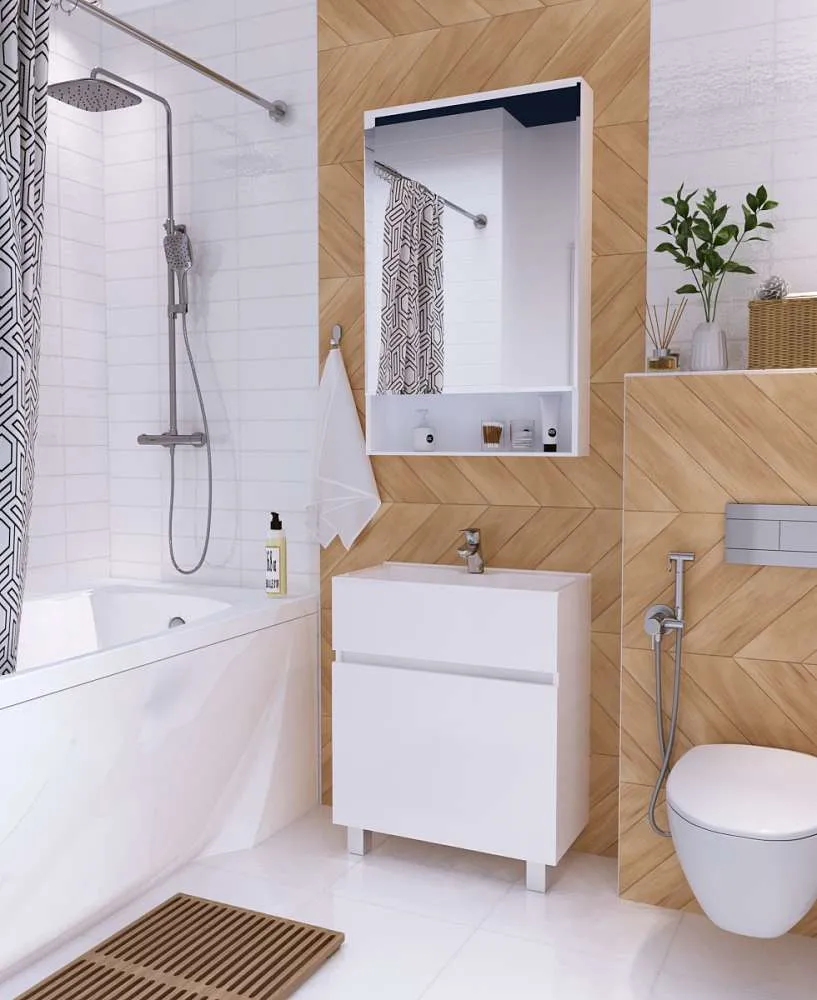 Тумба с раковиной МИРА/Mira 60Н 2д. белый глянец