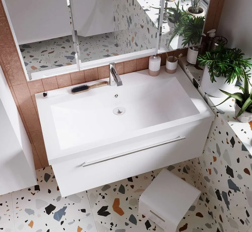 Тумба под раковину Соната 90П 1в.я. белый глянец